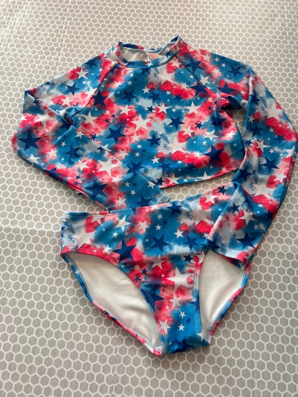 Cat & Jack Girls' Long-Sleeve Star Print Bikini – Blue, Pink, White Set Dance